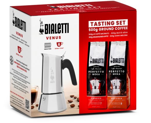 Bialetti Venus Geschenkset, 6 Tassen Espressokocher + 2x Perfetto Moka
