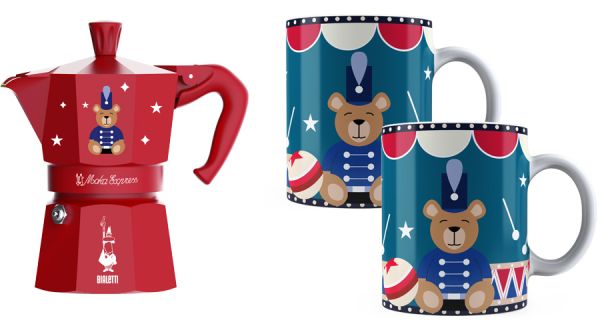 Joyful Memories Espressokocher Moka Express 6 Tassen rot + 2 Kaffeebecher je 330 ml