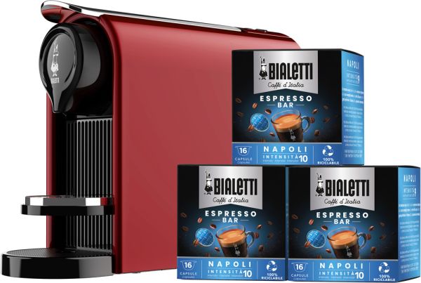 Bialetti Gioia Plus Kapselmaschine Rot inkl. 48 Kaffeekapseln