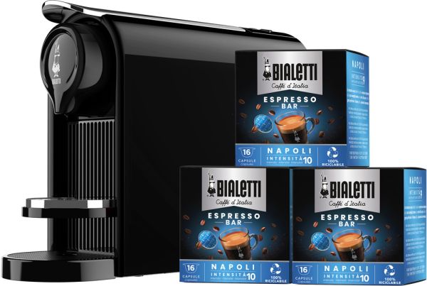 Gioia Plus Kapsel Kaffeemaschine Schwarz von Bialetti inkl. 48 Kaffeekapseln
