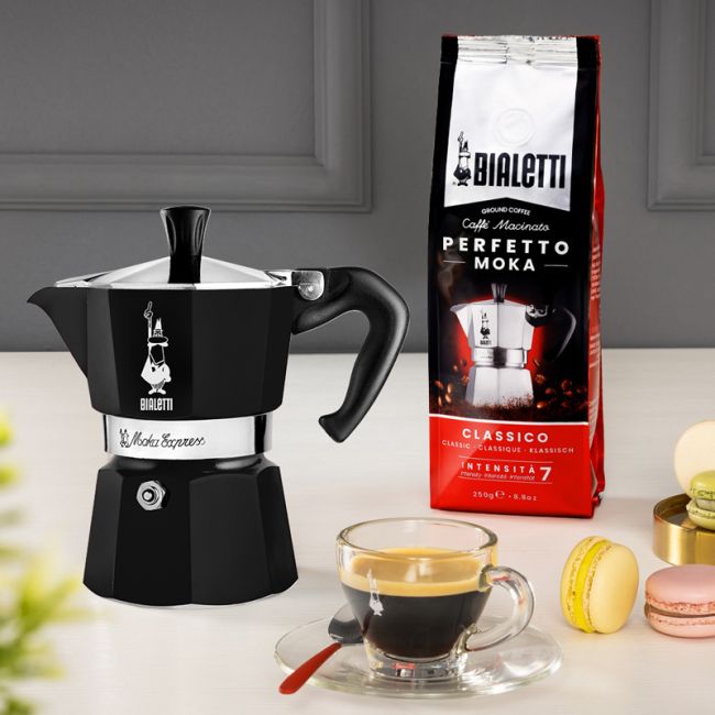 Bialetti Moka Express Schwarz, Espressokocher 6 Tassen 2. Wahl (Lackfehler)