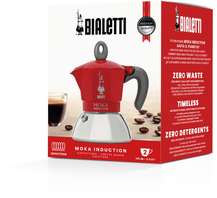 Bialetti Moka Induktion, Rot, Espressokocher mit Bi-Layer-Kessel 4 Tassen 2. Wahl (Verpackung defekt)