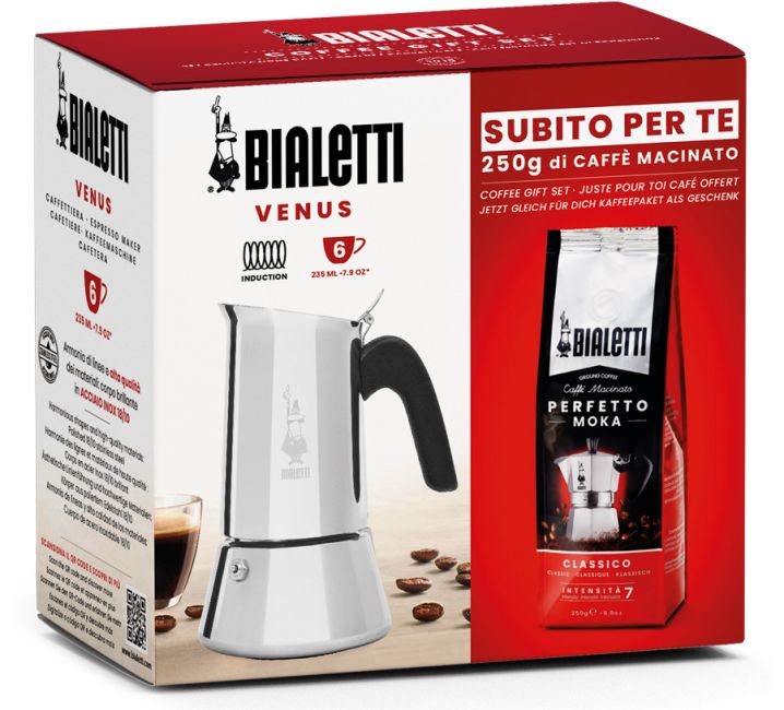 Bialetti Venus 6T, Edelstahl Espressokocher inkl. Perfetto Moka Classico 250g