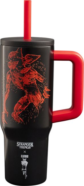 Stranger Things Isolierbecher mit Trinkhalm und Griff, Edelstahl 900 ml