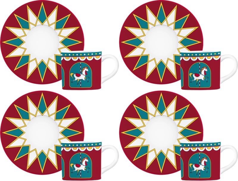 Winter Wonderland Set 4 Tassen mit Untertasse, Porzellan (90 ml)
